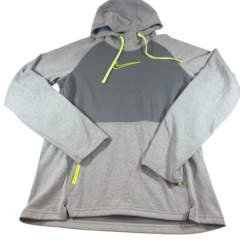 Nike Therma-FIT Men's Gray Neon Dri-FIT Hoodie Pullover Sweatshirt Size Small